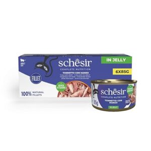 Schesir, Ton avec Boeuf en gelée, Nourriture Humide complète pour Chats, 100% Naturelle, 6 boîtes de 85 g