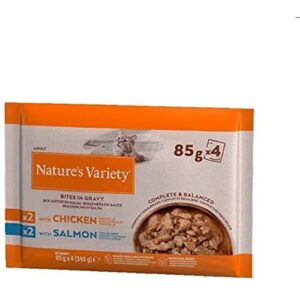 Nature's Variety Chunks - Bouchées en Sauce - Nourriture Humide per Chats avec du Poulet et Saumon: