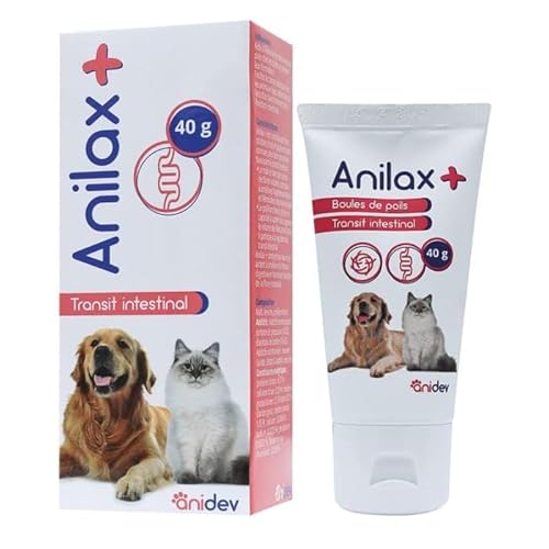 Anidev Anilax+ - Aliment pour Le Transit des Chats et Chiens - Limite Les Boules de Poils - Aide au Transit Naturel - Malt, psyllium et levures - Tube 40 g
