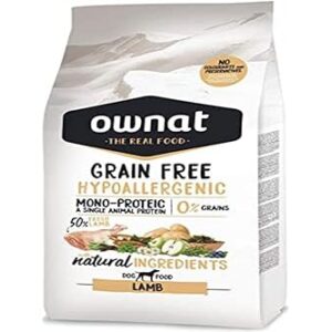 Ownat Aliment pour Chiens d'agneau hypoallergénique sans céréales (3 kg) pour Chiens avec ingrédients naturels sans conservateurs ni colorants, Nourriture Riche en protéines.