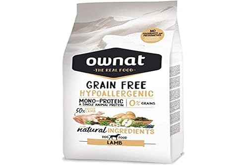 Ownat Aliment pour Chiens d'agneau hypoallergénique sans céréales (3 kg) pour Chiens avec ingrédients naturels sans conservateurs ni colorants, Nourriture Riche en protéines.
