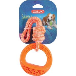 Zolux - Jouet pour Chien Rond en TPR et Corde de Couleur Orange Samba.