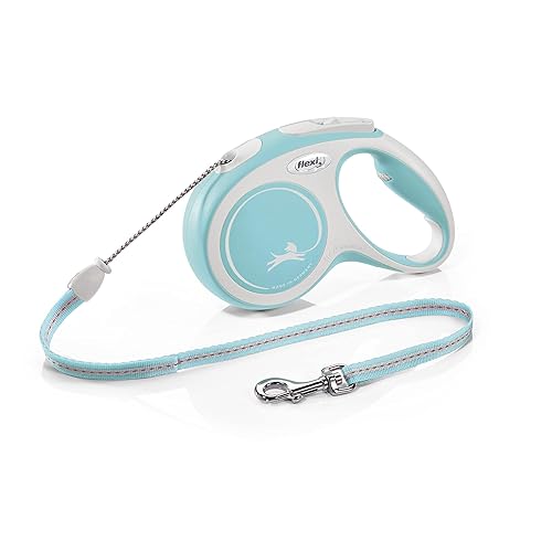 Flexi, Laisse Modèle New Comfort, Version Cordon, Sangle particulièrement résistante, Système de Guidage perfectionné, Poignée réglable pour Les Tailles M et L, Made in Germany, Bleu Clair, M - 5m