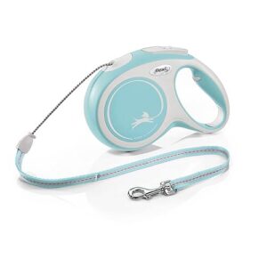 Flexi, Laisse Modèle New Comfort, Version Cordon, Sangle particulièrement résistante, Système de Guidage perfectionné, Poignée réglable pour Les Tailles M et L, Made in Germany, Bleu Clair, M - 8m