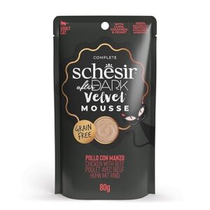 Schesir After Dark, Goût de Poulet au Boeuf en Souris, Nourriture Humide complète pour Chats Adultes (sachets12 de 80 g)