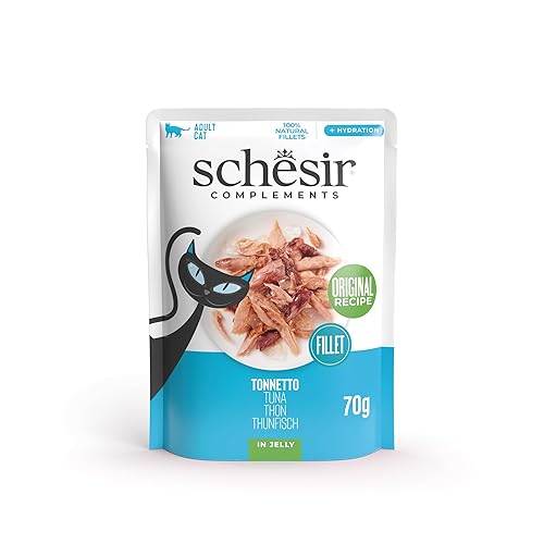 Schesir, Filets de Thon en gelée, Nourriture Humide complémentaire pour Chats, Recette Originale, 100% Naturelle, 12 enveloppes de 70 g