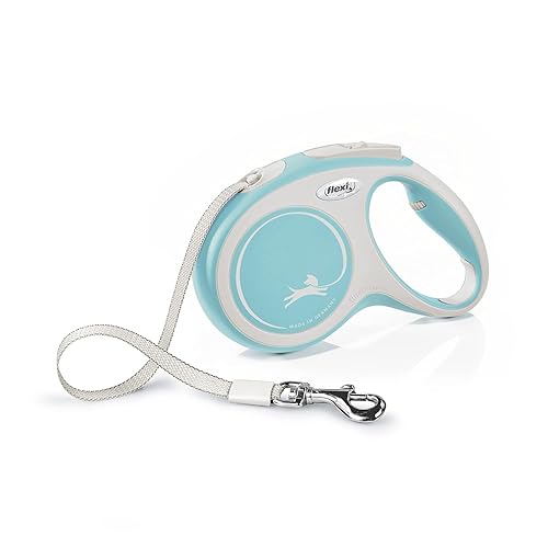 Flexi, Laisse Modèle New Comfort, Version Sangle, Sangle particulièrement résistante, Système de Guidage perfectionné, Poignée réglable pour Les Tailles M et L, Made in Germany, Bleu Clair, M - 5m