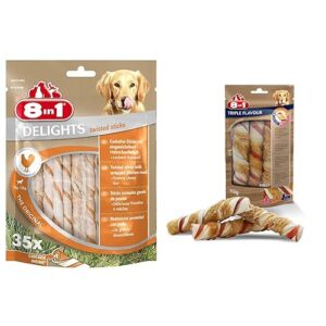 8in1 Delights Twisted Sticks - Sticks torsadés à Mâcher Garnis de Poulet - 35 pièces & Triple Flavour Rolls – Rouleaux à Mâcher pour Chien Adulte – Plus de Viande, Plus de durée de mâche
