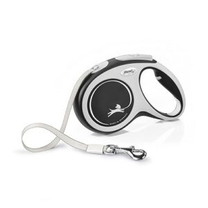 Flexi, Laisse Modèle New Comfort, Version Sangle, Sangle particulièrement résistante, Système de Guidage perfectionné, Poignée réglable pour Les Tailles M et L, Made in Germany, Noir, M - 5m