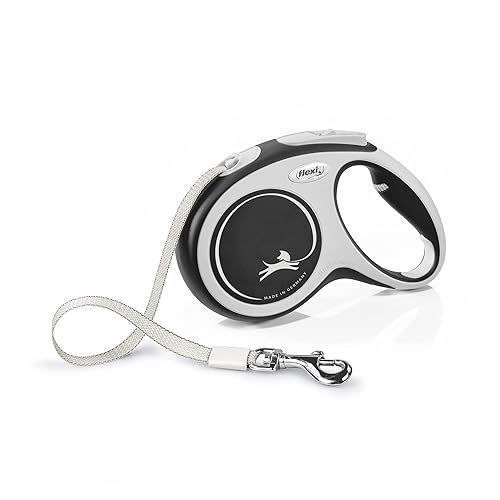 Flexi, Laisse Modèle New Comfort, Version Sangle, Sangle particulièrement résistante, Système de Guidage perfectionné, Poignée réglable pour Les Tailles M et L, Made in Germany, Noir, M - 5m