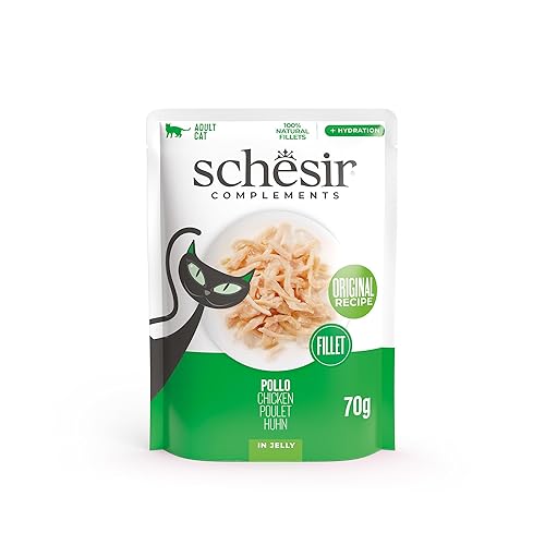 Schesir, Filets de Poulet en gelée, Nourriture Humide complémentaire pour Chats, Recette Originale, 100% Naturelle, 12 enveloppes de 70 g