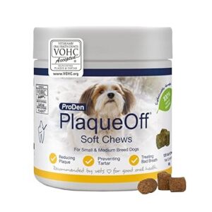 ProDen PlaqueOff 120 Bouchées Souples | Éliminateur Naturel de Plaque, Tartre et Mauvaise Haleine pour Petits ou Moyens Chiens | Agit de Manière Systémique, Non par Abrasion ou Mastication