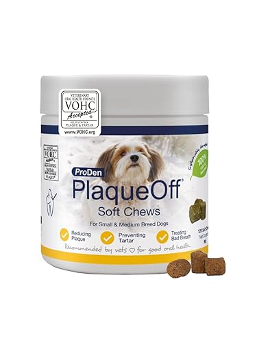 ProDen PlaqueOff 120 Bouchées Souples | Éliminateur Naturel de Plaque, Tartre et Mauvaise Haleine pour Petits ou Moyens Chiens | Agit de Manière Systémique, Non par Abrasion ou Mastication