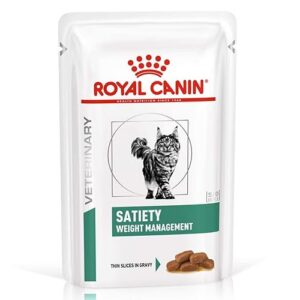 Royal Canin Veterinary Satiety Weight Management | 12 x 85 g | Aliment complet diététique pour chats | Pour la réduction du surpoids | Morceaux fins en sauce
