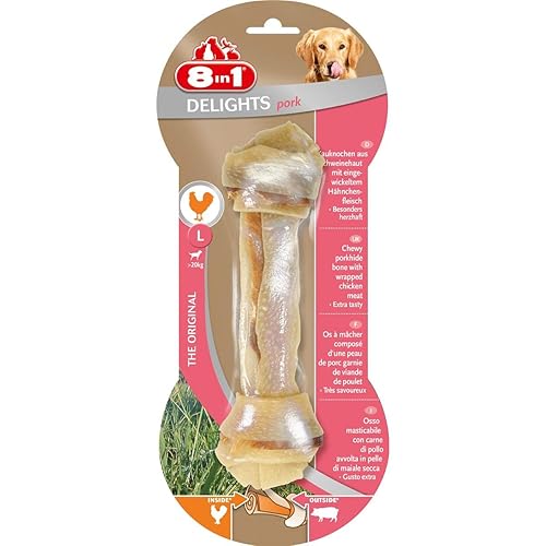 8in1 Delights Os à mâcher au porc L, goûter sain à mâcher pour les grands chiens, 85 g
