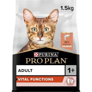 PURINA PRO PLAN | VITAL FUNCTIONS | Chat Adulte | Croquettes complètes formulées spécifiquement pour soutenir les fonctions vitales clés (cérébrales, immunitaires) | Saumon | Sac | Lot de 6 x 1,5 Kg
