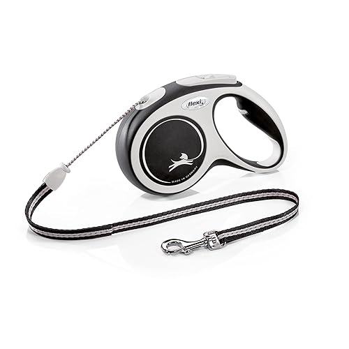 Flexi, Laisse Modèle New Comfort, Version Cordon, Sangle particulièrement résistante, Système de Guidage perfectionné, Poignée réglable pour Les Tailles M et L, Made in Germany, Noir, M - 5m