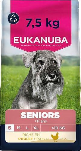 EUKANUBA Life Care Croquettes Chien Senior Petite Race 11 Ans et Plus, Riche en Poulet Frais, Glucosamine, chondroïtine, L-carnitine, prébiotiques, sans colorants, arômes artificiels ni OGM - 7,5 kg