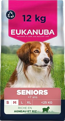 EUKANUBA Life Care Croquettes Chien Senior Petite Moyenne Races, Riche en Agneau & Riz, Glucosamine, Oméga 3&6, FOS, sans colorants, arômes artificiels ni OGM – 12 kg