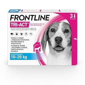 FRONTLINE Tri-Act Chien - Anti Puces, Tiques, Moustiques, Phlébotomes & Mouches piqueuses - Pour Chien Moyen 10 à 20 kg - Fabriqué En France - 3 Pipettes Spot-On