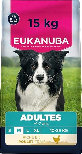 EUKANUBA Life Care Croquettes Chien Adulte Moyenne Race 1 à 7 Ans, Riche en Poulet Frais, Maintient d’Un Poids Optimal, L-Carnitine, Oméga 3&6, FOS, sans colorants, arômes artificiels ni OGM – 15 kg