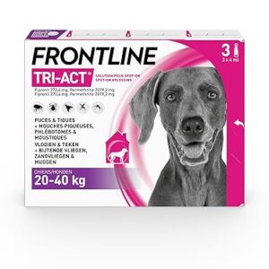 FRONTLINE Tri-Act Chien - Anti Puces, Tiques, Moustiques, Phlébotomes & Mouches - Traitement Radical En 6h - Pour Gros Chien De 20 à 40 kg - Fabriqué En France - 3 Pipettes Application Spot On