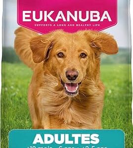 EUKANUBA Life Care Croquettes Chien Adulte Grande Race 18 Mois à 6 Ans Race Géante 2 à 5 Ans, Riche en Agneau & Riz, L-carnitine, Oméga 3&6, FOS, MOS, sans colorants, arômes artificiels ni OGM – 3 kg