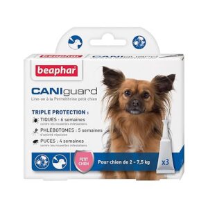 Beaphar – CANIGUARD - Line-on à la Perméthrine pour Petit Chien (2 kg – 7,5 kg) – Action curative et préventive Contre Les tiques, Les phlébotomes et Les puces - 3 pipettes de 2 ML