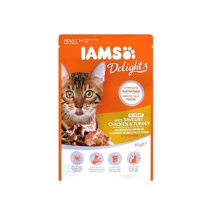 IAMS Nourriture Humide en Sauce Poulet/Dinde pour Chat Adulte Toutes Les Races 85 g - L'emballage