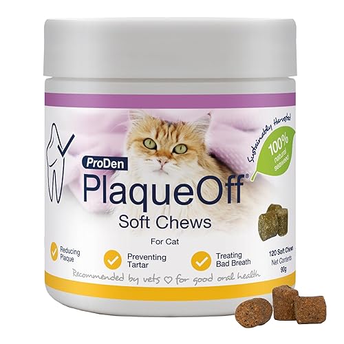 ProDen PlaqueOff 120 Bouchées Souples | Éliminateur Naturel de Plaque, Tartre et Mauvaise Haleine pour Chats | Agit de Manière Systémique, Non par Abrasion ou Mastication