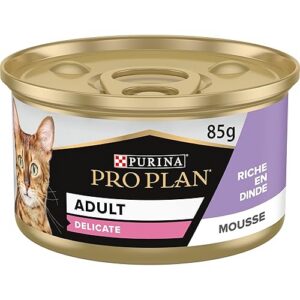 Purina - PRO PLAN DELICATE - Mousse riche en Dinde pour chat - Lot de 24 x 85 g