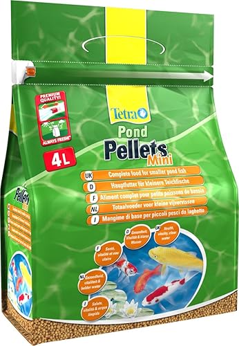 Tetra Pond Pellets Mini – Alimentation Quotidienne idéale pour tous les Petits Poissons de Bassin jusqu’à 15 cm – Mini Granules Enrichis en Oligo-éléments, Vitamines essentiels, Caroténoïdes – 4 L