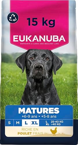 EUKANUBA Life Care Croquettes Chien Mature Grande Race, Riche en Poulet Frais, L-carnitine, Calcium, Glucosamine, Oméga 3&6, Prébiotiques, sans colorants, arômes artificiels ni OGM - 15 kg