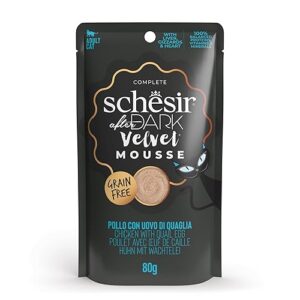 Schesir After Dark, Goût de Poulet aux œufs de caille Velvet Mousse, Nourriture Humide complète pour Chats Adultes (12 enveloppes de 80 g)