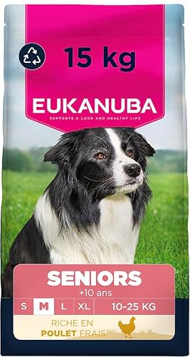 EUKANUBA Life Care Croquettes Chien Senior Race Moyenne 10 Ans et Plus, Riche en Poulet Frais, Glucosamine, chondroïtine, L-carnitine, prébiotiques, sans colorants, arômes artificiels ni OGM - 15 kg