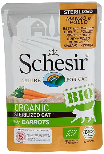 Schesir Bio, Sachet fraicheur, Poulet Et Carottes, Chat, 85 grammes