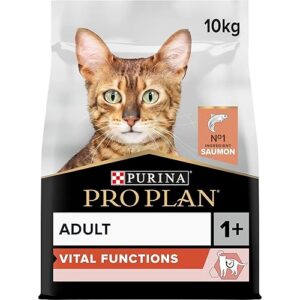 PURINA PRO PLAN | VITAL FUNCTIONS | Chat Adulte | Croquettes complètes formulées spécifiquement pour soutenir les fonctions vitales clés (cérébrales, immunitaires, rénales) | Au Saumon | Sac | 10 Kg