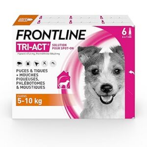 FRONTLINE Tri-Act Chien - Anti Puces, Tiques, Moustiques, Phlébotomes & Mouches piqueuses - Pour Petit Chien 5 à 10 kg - Fabriqué En France - 6 Pipettes Spot-On
