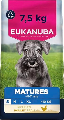 EUKANUBA Life Care Croquettes Chien Mature Petite Races 8 à 11 Ans, Riche en Poulet Frais, os et articulations sains, Oméga 3&6, prébiotiques, sans colorants, arômes artificiels ni OGM - 7,5 kg