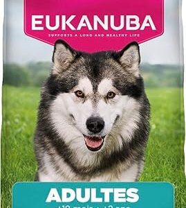 EUKANUBA Life Care Croquettes Chien Adulte de Grande Race 18 Mois, Plus de 2 Ans pour Races Géantes, Riche en Saumon & Orge, L-Carnitine, Oméga 3&6, sans colorants, arômes artificiels ni OGM – 12kg