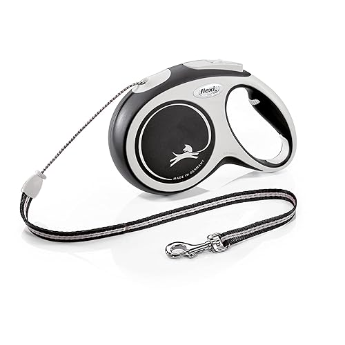 Flexi, Laisse Modèle New Comfort, Version Cordon, Sangle particulièrement résistante, Système de Guidage perfectionné, Poignée réglable pour Les Tailles M et L, Made in Germany, Noir, M - 8m