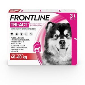 FRONTLINE Tri-Act Chien - Anti Puces, Tiques, Moustiques, Phlébotomes & Mouches - Traitement Radical En 6h - Pour Très Gros Chien De 40 à 60 kg - Fabriqué En France - 3 Pipettes Application Spot On