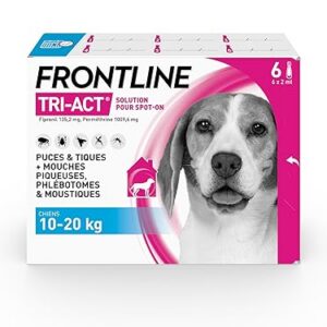 FRONTLINE Tri-Act Chien - Anti Puces, Tiques, Moustiques, Phlébotomes & Mouches piqueuses - Pour Chien Moyen 10 à 20 kg - Fabriqué En France - 6 Pipettes Pipettes Spot-On
