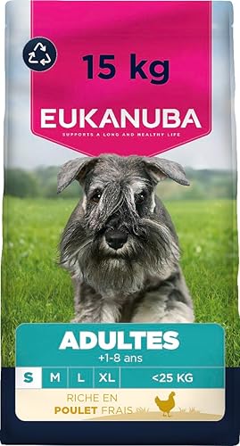 EUKANUBA Life Care Croquettes Chien Adulte Petite Race 1-8 Ans, Riche en Poulet Frais, Maintient du Poids Optimal L-Carnitine, Oméga 3&6, FOS, sans colorants, arômes artificiels ni OGM – 15 kg