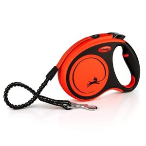 Flexi, Laisse Modèle Xtreme, Résiste aux Charges intensives exercées sur la Sangle, Sangle extrêmement résistante aux morsures, Poignée Souple réglable, Made in Germany, Orange, M - 5m