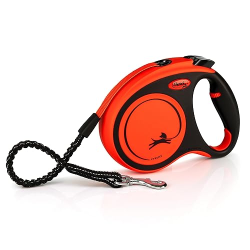 Flexi, Laisse Modèle Xtreme, Résiste aux Charges intensives exercées sur la Sangle, Sangle extrêmement résistante aux morsures, Poignée Souple réglable, Made in Germany, Orange, M - 5m