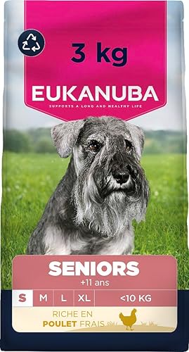 EUKANUBA Life Care Croquettes Chien Senior Petite Race 11 Ans et Plus, Riche en Poulet Frais, Glucosamine, chondroïtine, L-carnitine, prébiotiques, sans colorants, arômes artificiels ni OGM - 3 kg