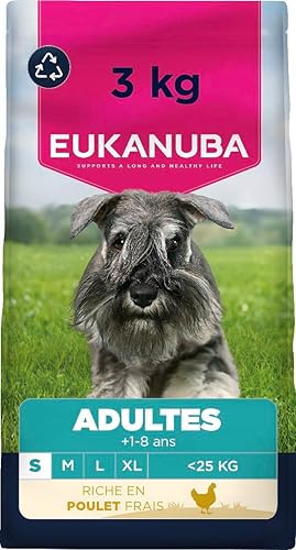 EUKANUBA Life Care Croquettes Chien Adulte Petite Race 1-8 Ans, Riche en Poulet Frais, Maintient Poids Optimal L-Carnitine, Oméga 3&6, prébiotiques, sans colorants, arômes artificiels ni OGM – 3 kg