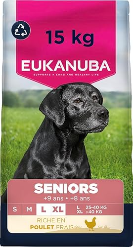 EUKANUBA Life Care Croquettes Chien Senior Grande Race, Riche en Poulet Frais, Glucosamine, chondroïtine, L-carnitine, prébiotiques, sans colorants, arômes artificiels ni OGM - 15 kg
