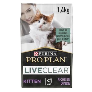 PURINA PRO PLAN | Liveclear | Chaton | Stérilisé | Croquettes Riches En Dinde | Réduit activement les allergènes présents dans les poils de chat | Sac | 1,4Kg (Lot de 1)